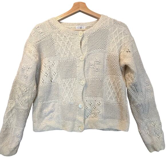 weathervane Sweaters - Weathervane Mohair Patchwork Button Cardigan Sweater S Small Ivory